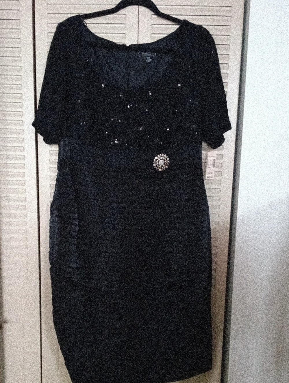 dressbarn Black Midi Dress with Beaded Detail and Brooch